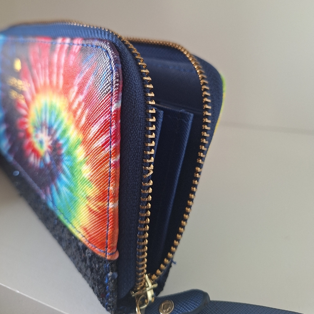 NWOT Kate Spade Tie-Dye Long Zip Wallet w/ Blue Sequins - Picture 4 of 4